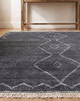 Talia Moroccan Charcoal Hand Knotted Wool Rug in a entryway