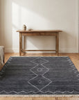 Talia Moroccan Charcoal Hand Knotted Wool Rug in a entryway