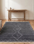 Talia Moroccan Charcoal Hand Knotted Wool Rug in a entryway