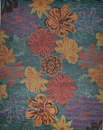 Teal multicolor contemporary floral hand-knotted wool area rug, full overhead view