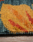 Teal contemporary floral rug pile texture close-up