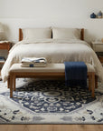 Timeless Oriental Ivory and Gray Hand Knotted Wool Rug in a bedroom