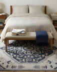 Timeless Oriental Ivory and Gray Hand Knotted Wool Rug in a bedroom