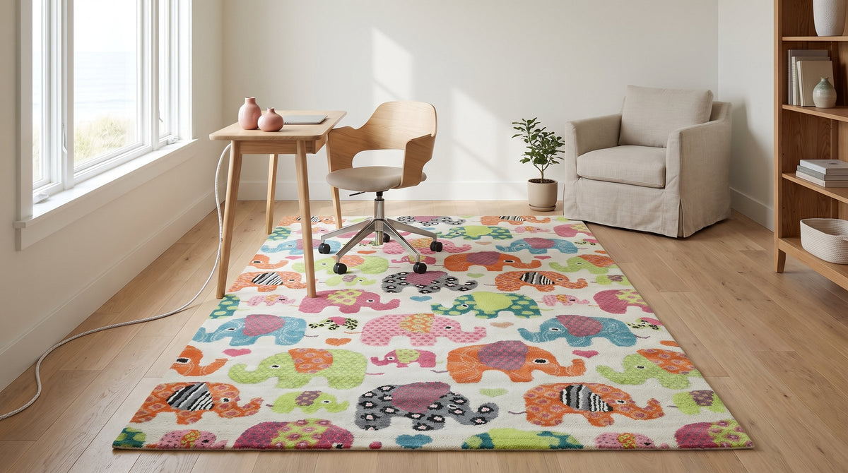 Timeless Talia Ivory Hand Tufted Wool Rug in a home office