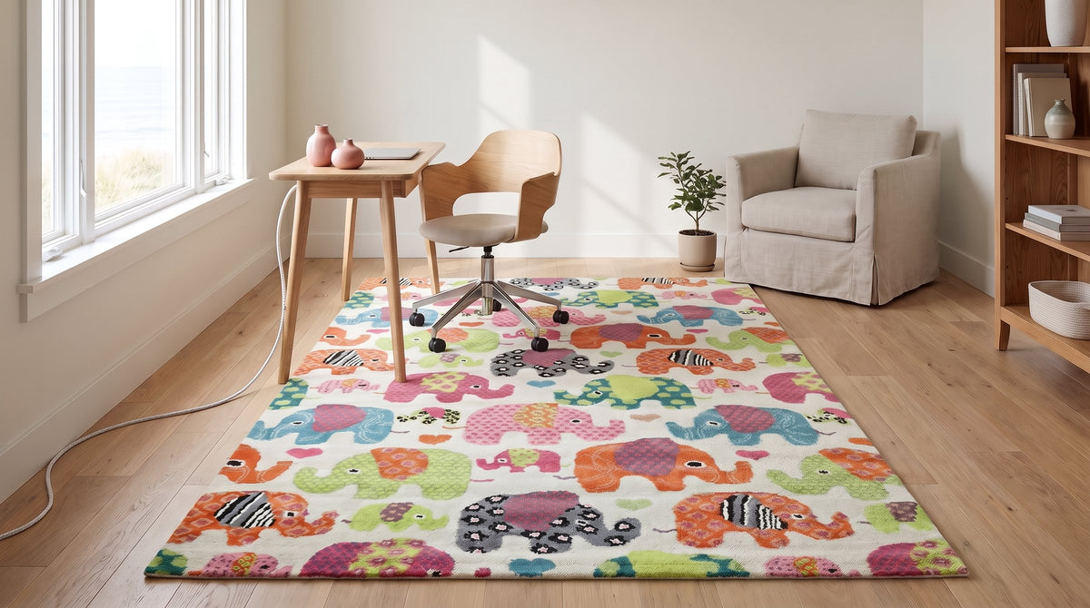 Timeless Talia Ivory Hand Tufted Wool Rug in a home office