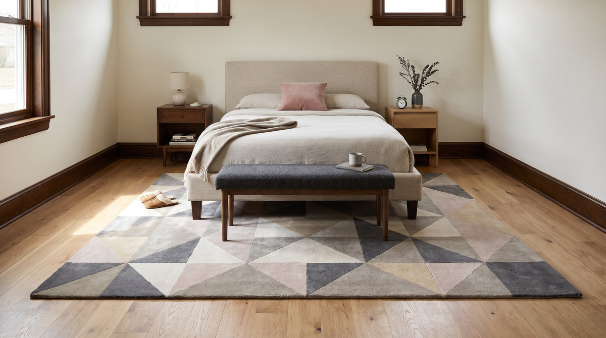Trendy Classic Multicolor Hand Tufted Wool Rug in a bedroom