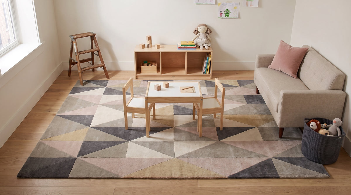 Trendy Classic Multicolor Hand Tufted Wool Rug in a kids room