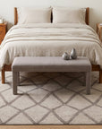 Trendy Diamond Gray Hand Knotted Wool Rug in a bedroom