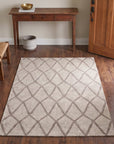 Trendy Diamond Gray Hand Knotted Wool Rug in a entryway