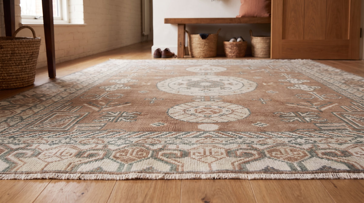 Trendy Traditional Brown Hand Knotted Wool Rug in a entryway