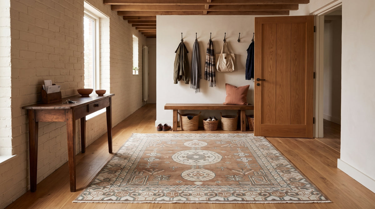 Trendy Traditional Brown Hand Knotted Wool Rug in a entryway