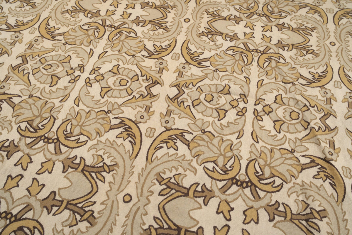 Vintage Aubusson Flat Weave Wool Rug, Beige Renaissance Scroll