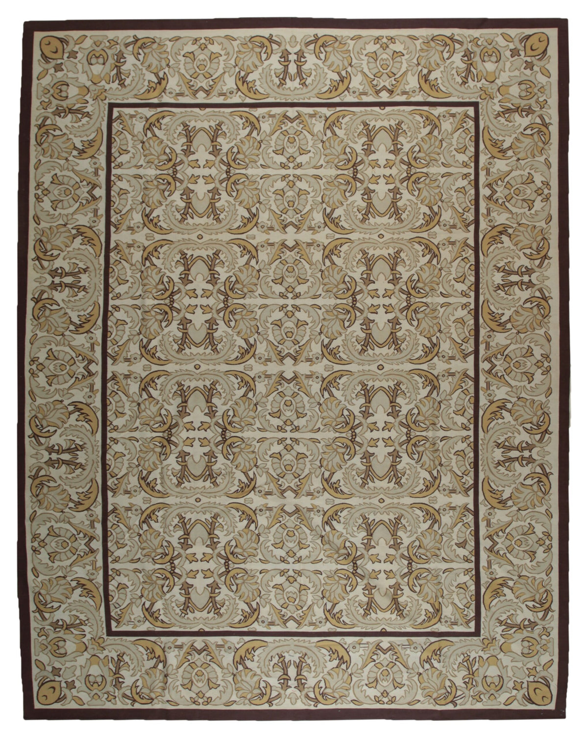 Vintage Aubusson Flat Weave Wool Rug, Beige Renaissance Scroll