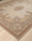 Vintage Aubusson Flat Weave Wool Rug, Beige Rose Bouquet