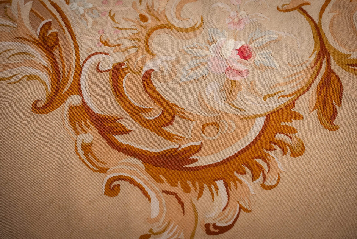 Vintage Aubusson Flat Weave Rug, Beige Rose Medallion