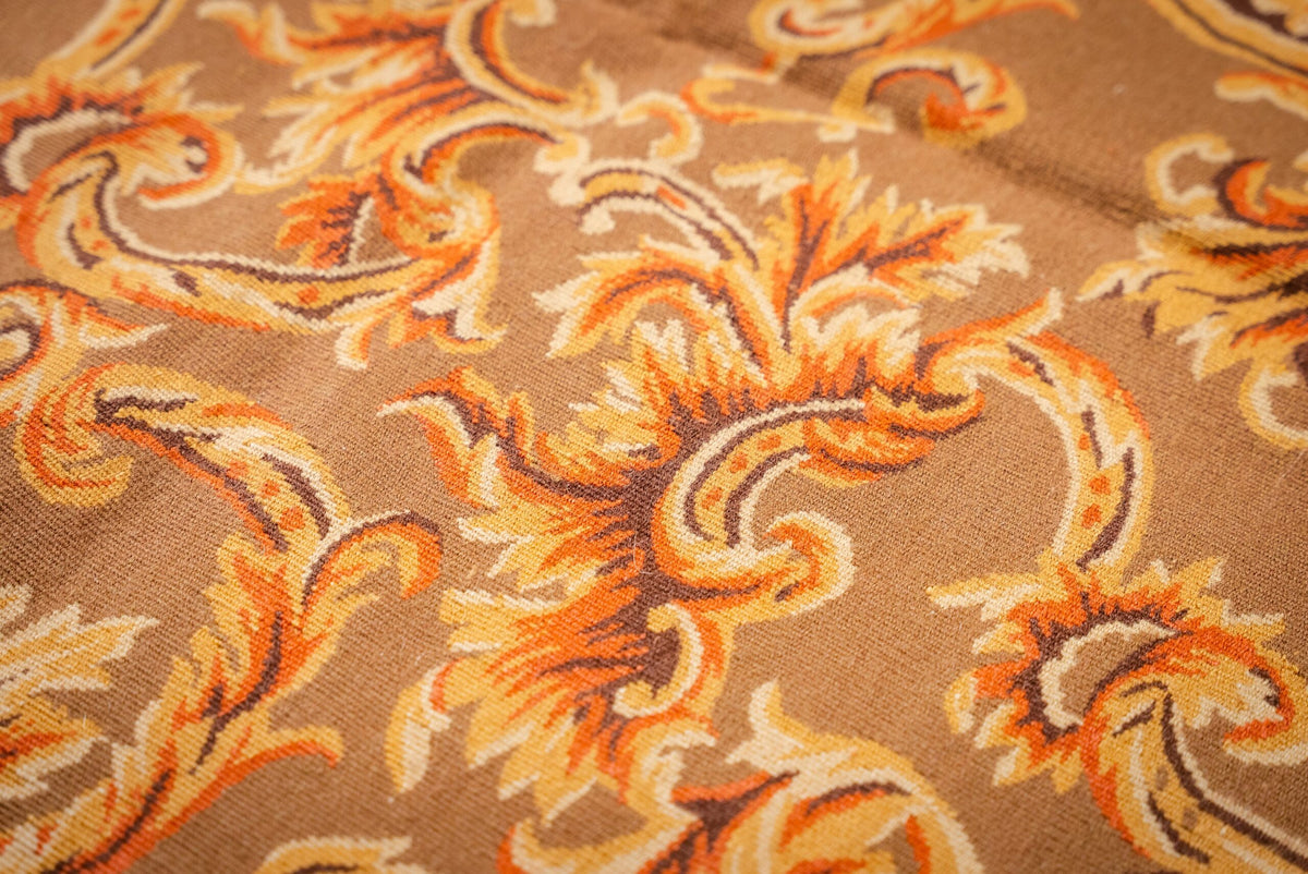 Vintage Aubusson Flat Weave Rug, Brown Baroque Medallion
