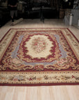 Vintage Aubusson Flat Weave Wool Rug, Burgundy Rose Medallion