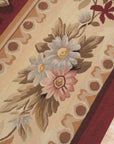 Vintage Aubusson Flat Weave Wool Rug, Burgundy Rose Medallion
