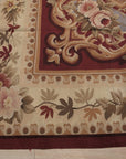 Vintage Aubusson Flat Weave Wool Rug, Burgundy Rose Medallion