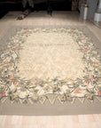 Vintage Aubusson Flat Weave Wool Rug, Grey Grapevine Trellis