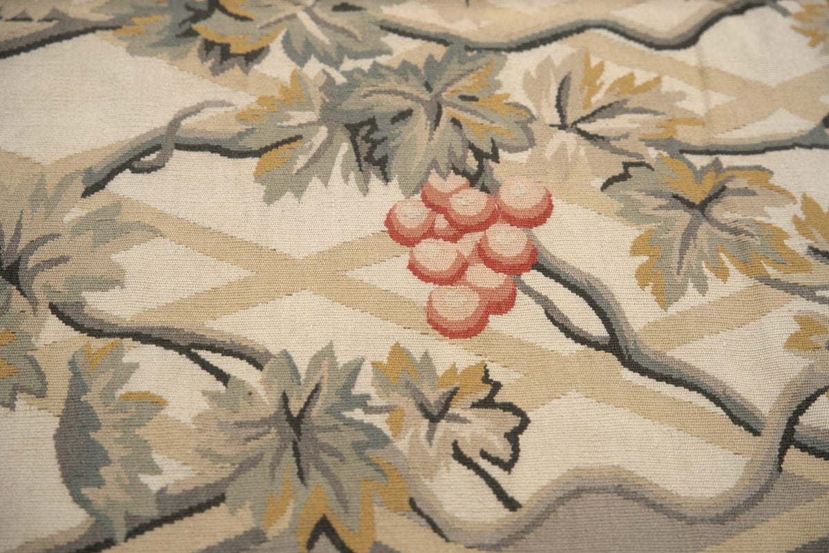 Vintage Aubusson Flat Weave Wool Rug, Grey Grapevine Trellis