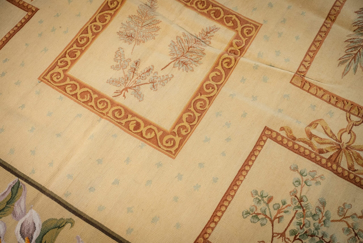 Vintage Aubusson Flat Weave Rug, Ivory Botanical Panel