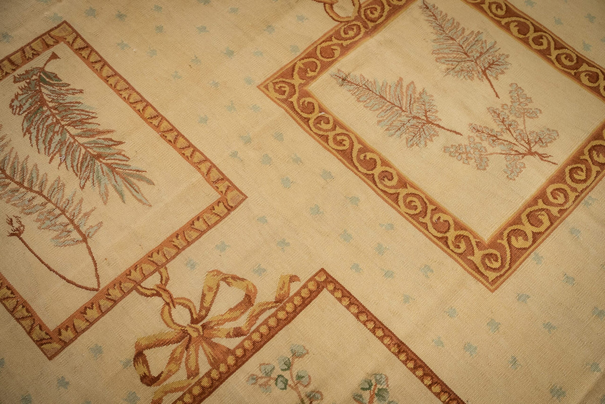 Vintage Aubusson Flat Weave Rug, Ivory Botanical Panel