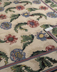 Vintage Aubusson Flat Weave Wool Rug, Ivory Garden Blossom