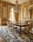 Vintage Aubusson Flat Weave Rug, Ivory Garden Blossom styled in a dining room