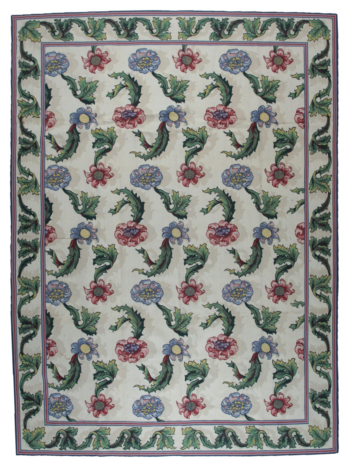 Vintage Aubusson Flat Weave Wool Rug, Ivory Garden Blossom