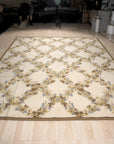 Vintage Aubusson Flat Weave Wool Rug, Ivory Grapevine Lattice