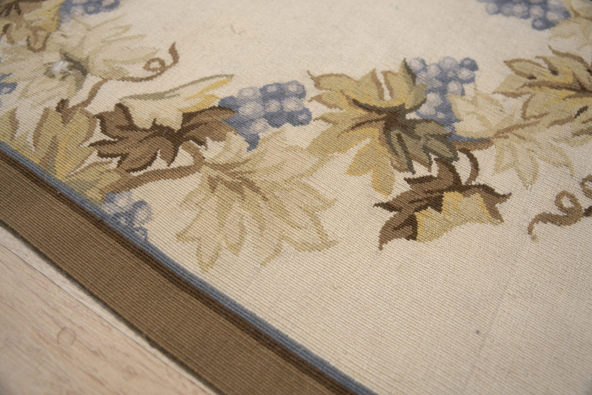 Vintage Aubusson Flat Weave Wool Rug, Ivory Grapevine Lattice