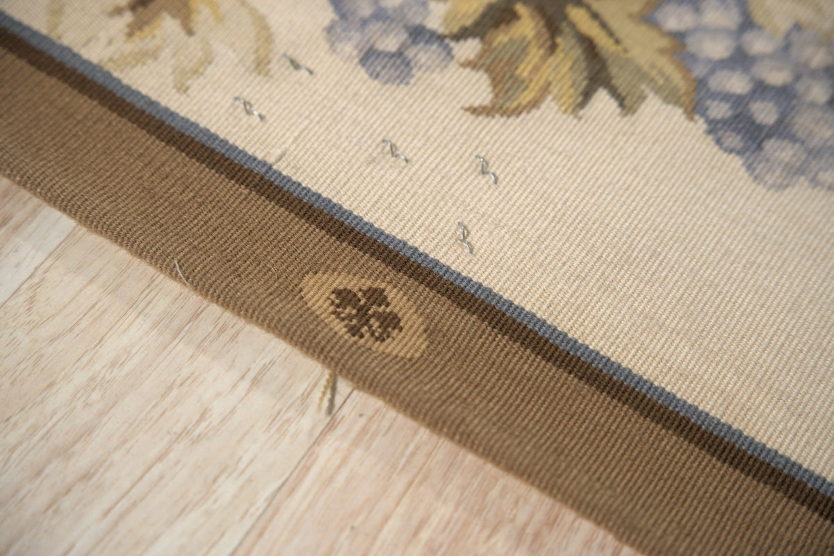 Vintage Aubusson Flat Weave Wool Rug, Ivory Grapevine Lattice