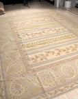 Vintage Aubusson Flat Weave Wool Rug, Lilac Grey Fern and Vine Stripe