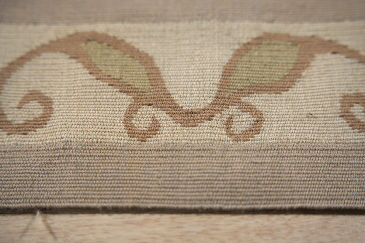 Vintage Aubusson Flat Weave Wool Rug, Lilac Grey Fern and Vine Stripe
