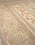 Vintage Aubusson Flat Weave Wool Rug, Lilac Grey Fern and Vine Stripe
