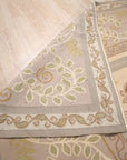 Vintage Aubusson Flat Weave Wool Rug, Lilac Grey Fern and Vine Stripe