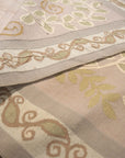 Vintage Aubusson Flat Weave Wool Rug, Lilac Grey Fern and Vine Stripe