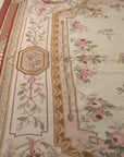 Vintage Aubusson Flat Weave Wool Rug, Louis Philippe Rose Wreath