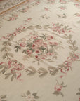 Vintage Aubusson Flat Weave Wool Rug, Louis Philippe Rose Wreath