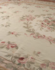 Vintage Aubusson Flat Weave Wool Rug, Louis Philippe Rose Wreath