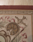 Vintage Aubusson Flat Weave Wool Rug, Louis Philippe Rose Wreath