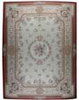 Vintage Aubusson Flat Weave Wool Rug, Louis Philippe Rose Wreath