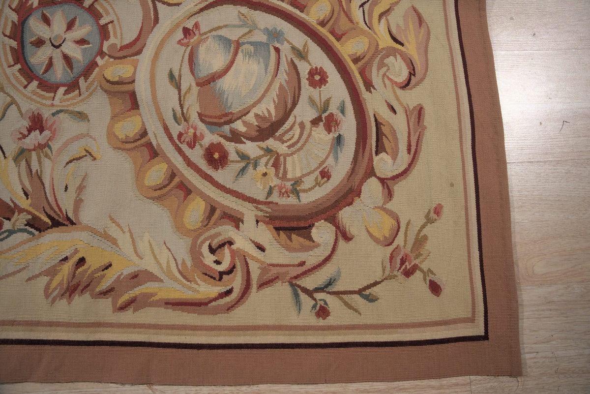 Vintage Aubusson Flat Weave Wool Rug, Louis XV Rosette Medallion