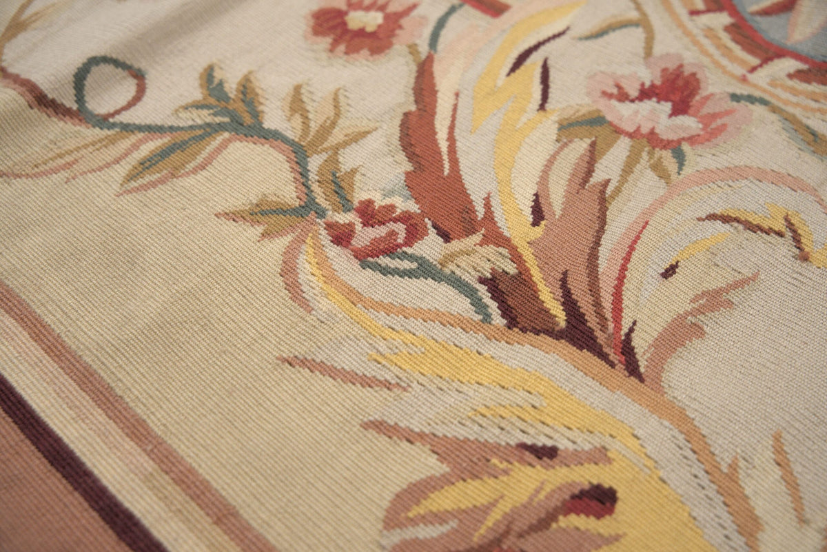 Vintage Aubusson Flat Weave Wool Rug, Louis XV Rosette Medallion