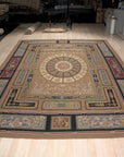 Vintage Aubusson Flat Weave Wool Rug, Neoclassical Compass Medallion