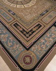 Vintage Aubusson Flat Weave Wool Rug, Neoclassical Compass Medallion