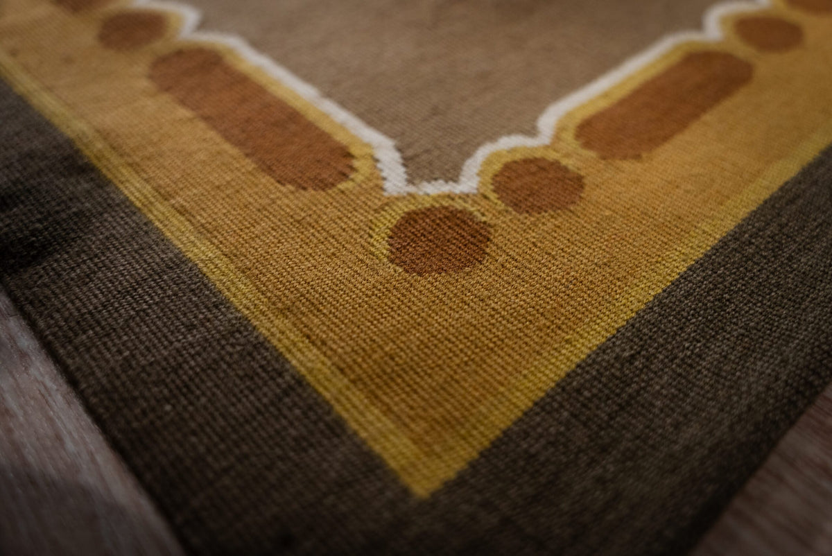 Vintage Aubusson Flat Weave Rug, Olive Green Star Lattice