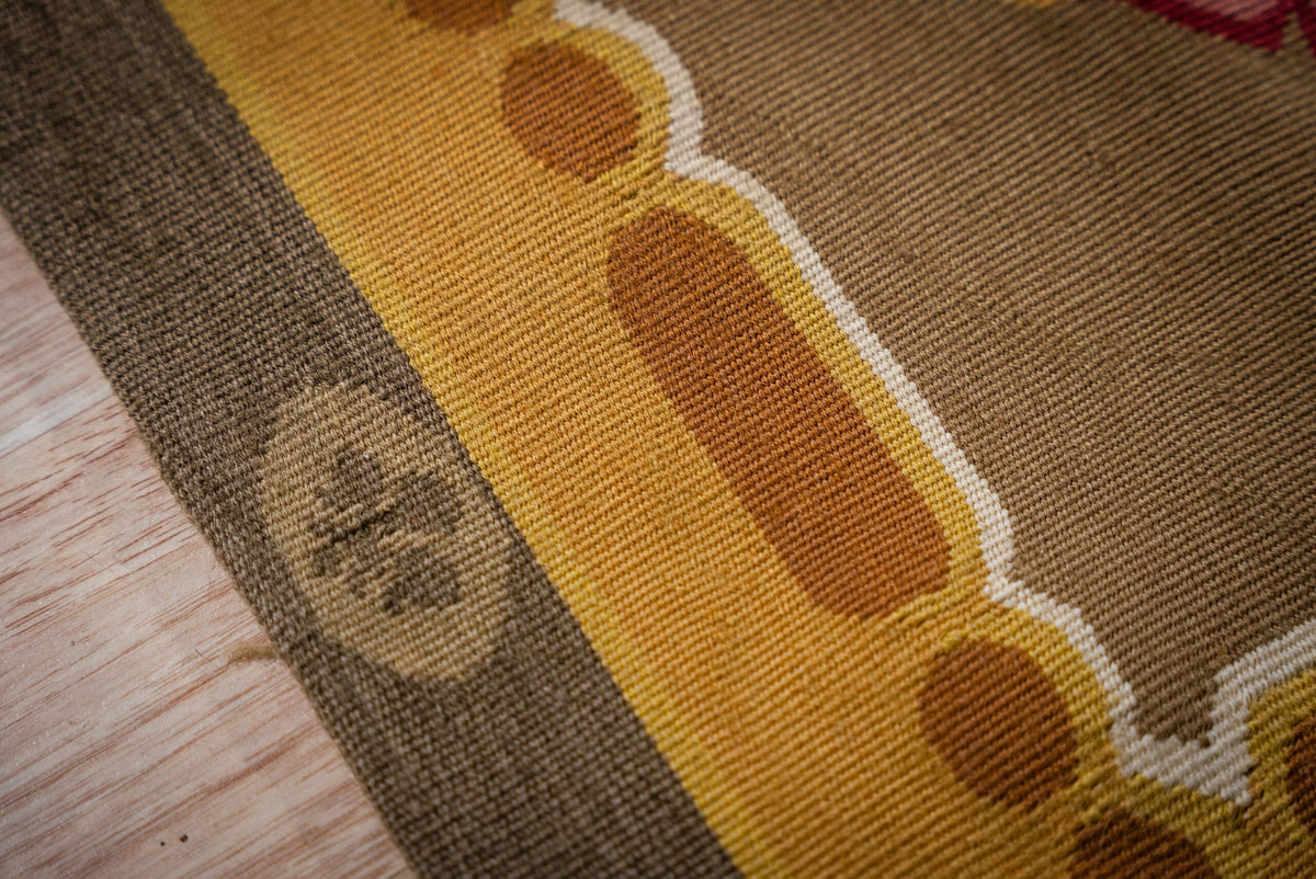 Vintage Aubusson Flat Weave Rug, Olive Green Star Lattice