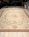 Vintage Aubusson Flat Weave Wool Rug, Pastel Rose Bouquet